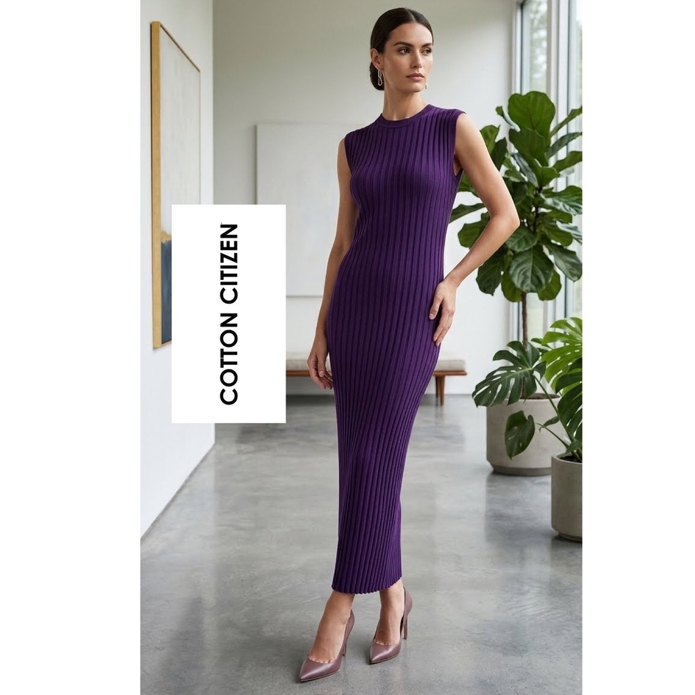 Cotton Citizen Capri Cut Out Tank Dress Purple Ribbed Midi Sleeveless L Knitted
